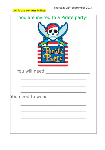 Pirate party invitation - Using commas in lists