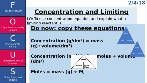calculating concentration and limiting reactants AQA 2016/2018 C3