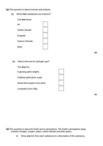 Atomic structure, Elements compounds and mixtures, and Physical and chemicals properties