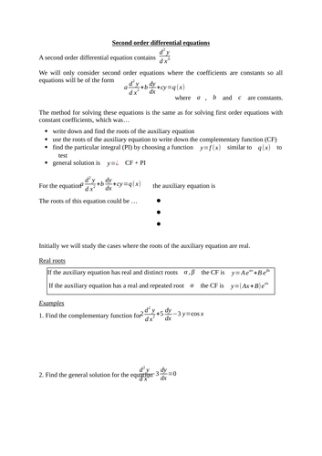 Second order differential equations worksheet