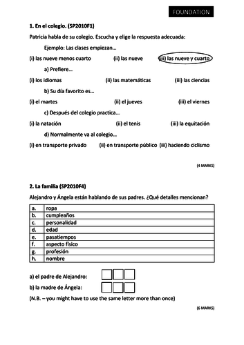 Spanish GCSE: listening exam activities with questions in Spanish.