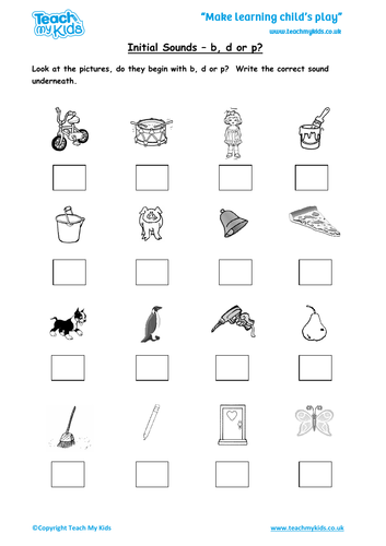 Phonics, Initial Sounds - b, d or p?