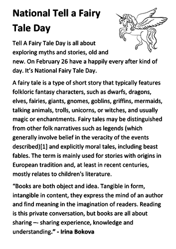 National Tell a Fairy Tale Day Handout