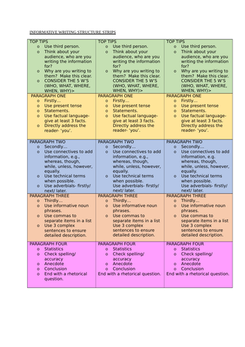 Writing to inform structure strips.