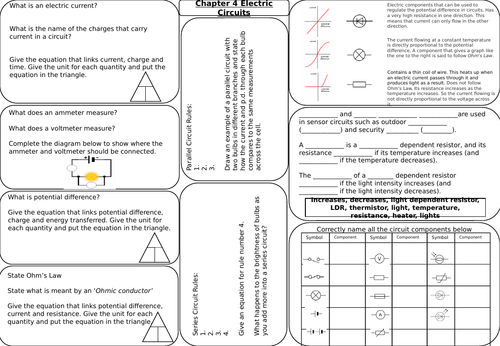 Oxford Chapter 4 Electric Circuits Revision Mat