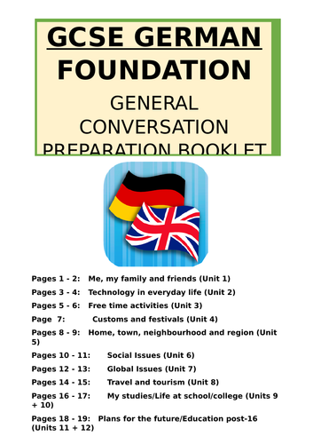 GCSE German  General Conversation Booklet with Sample Answers Foundation