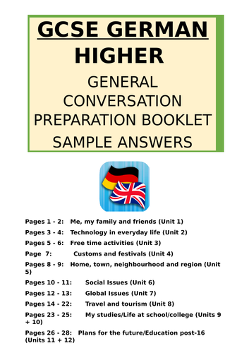 GCSE German General Conversation Speaking Booklet with Sample Answers Higher