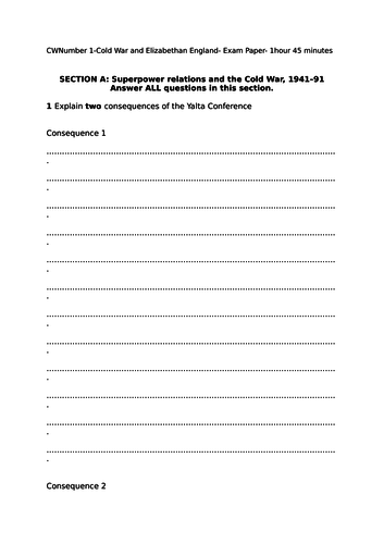 GCSE 9-1 Cold War Edexcel Mock Paper