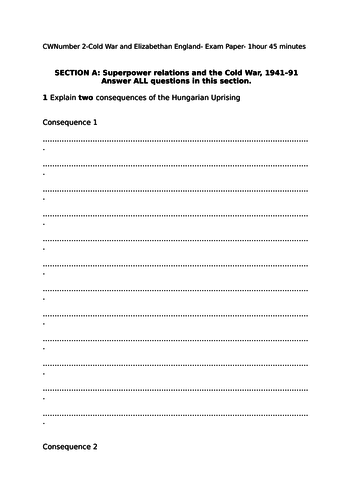 GCSE 9-1 Edexcel Cold War Mock Paper