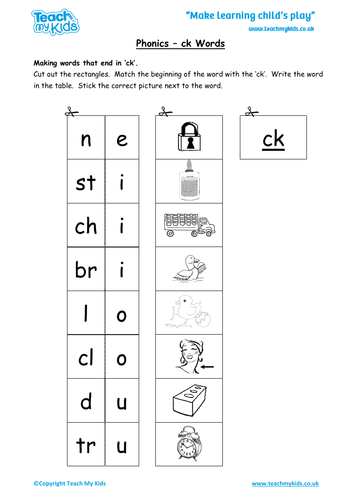 Phonics - 'ck' Words, Word Building and Writing