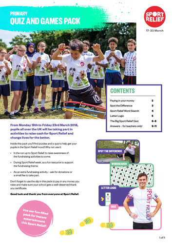 Sport Relief 2018: Primary quiz and games pack