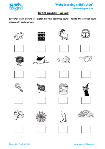 Phonics - Initial Sounds and Picture Cues, Mixed Letters from the Alphabet