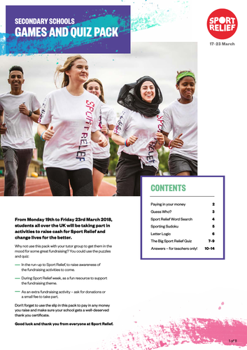 Sport Relief 2018: Secondary Quiz and Games pack