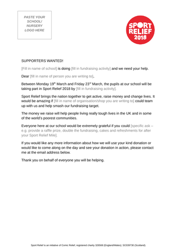 Sport Relief 2018: Letter to Local Businesses