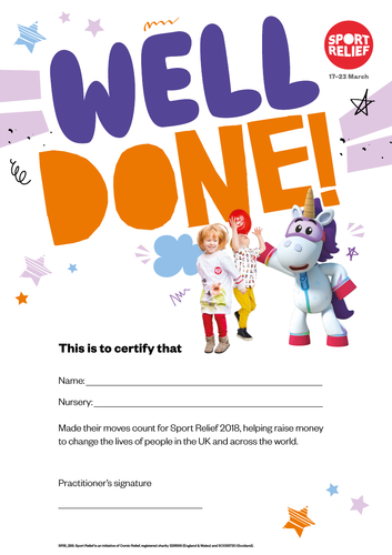Sport Relief 2018: Well Done certificate