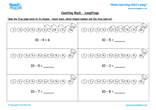Counting Back - Subtraction Number Under 10 - Leapfrogs
