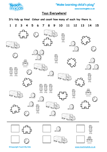 Toys Everywhere - Counting reliably to 15, Writing Numbers to 15