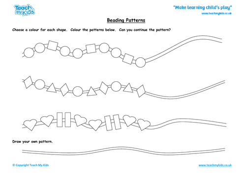 Beading Patterns - Copy the Pattern, Shape Patterns, EYFS, Year 1