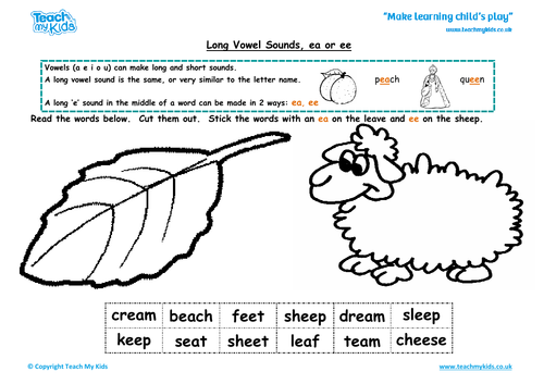 Phonics - Long Vowel Sounds 'ea' or 'ee', Spelling Strategies