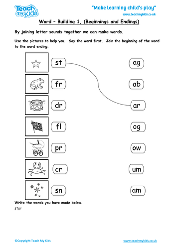 Phonics - Word Building, Consonant Digraphs, Digraphs, Word Beginning and Endings