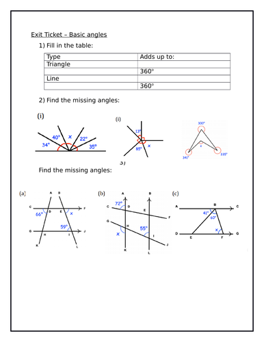 Exit Ticket - Basic Angles
