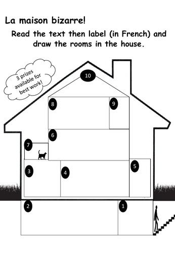 La maison bizarre (label the rooms of the house)