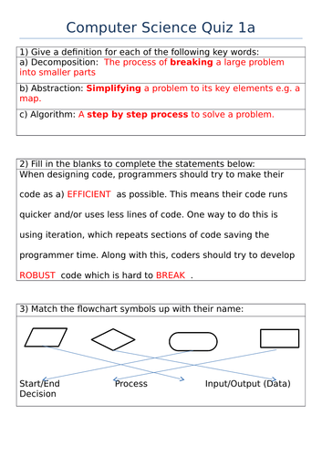 GCSE Computer Science - Computational Thinking and Boolean Logic Quiz Assessments