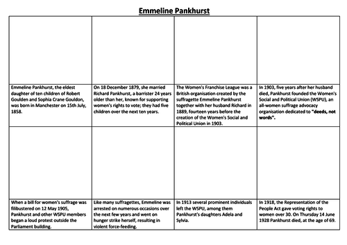 Emmeline Pankhurst Comic Strip and Storyboard