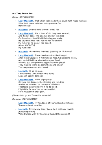 Quotation analysis for Macbeth, Act Two Scene Two