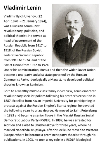 Vladimir Lenin  Handout
