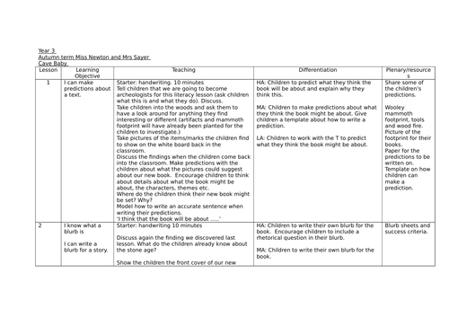 Cave Baby Literacy Plan