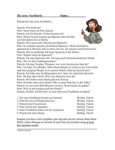 German Question Words Reading: Fragewörter Die Neue Nachbarin Deutsch Lesung