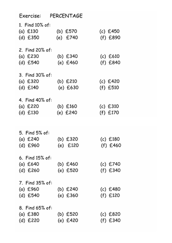 Percentages (including Reverse Percentages)