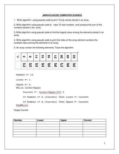 PSEUDOCODE AND PROGRAMS ON ARRAYS