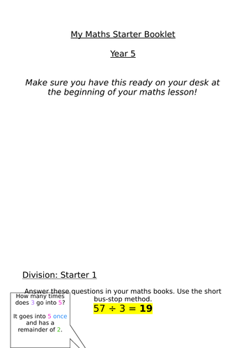 Morning Work / Starter Booklet / Difficulty Development / Year 5/6 Maths
