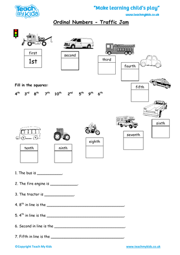 Ordinal Numbers to 10 - Traffic Jam, EYFS, Year 1