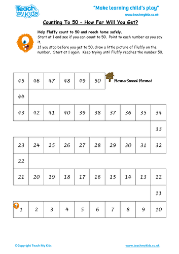 Counting to 50, Counting Reliably, Worksheet, Assessment