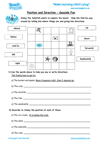 Maths Position and Direction - Seaside Fun - Maths Vocabulary