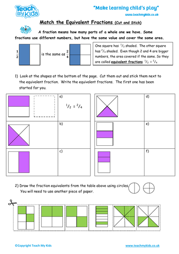 Match the Equivalent Fractions (cut & stick)- Writing Equivalent Fractions
