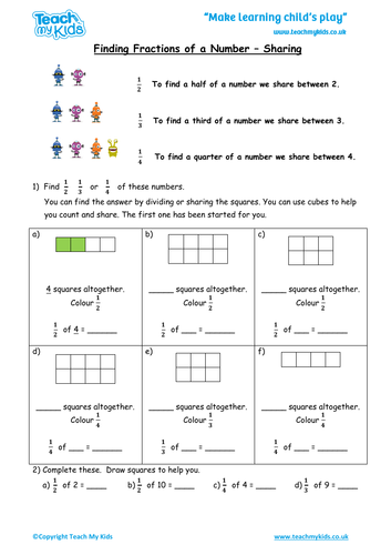 Finding Fractions of a Number - Using Pictures and Written Form