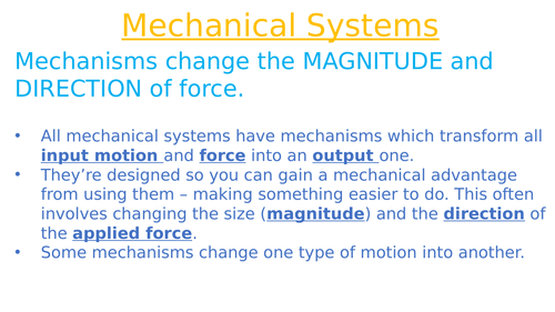 GCSE EDEXCEL 9 -1 Design and Technology - Mechanical devices used to produce movement