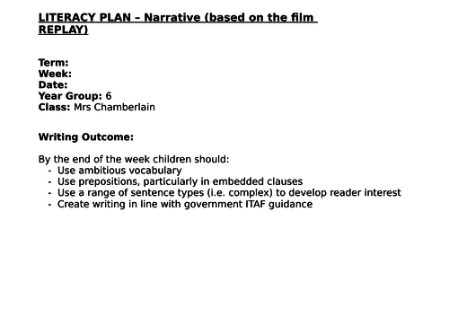 Year 6 Narrative 3 lessons Part 1 (4 way differentiation) for the film 'Replay'