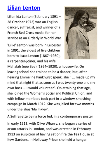 Lilian Lenton - Suffragette Handout