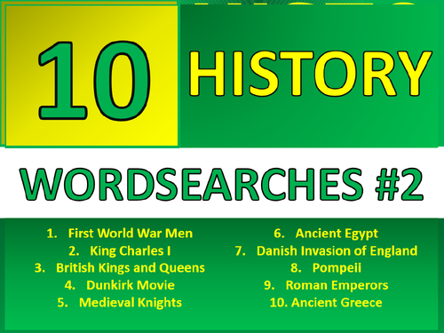 10 History Wordsearch #2 Starter Activities KS3 GCSE Cover Homework Plenary Settler Wordsearches