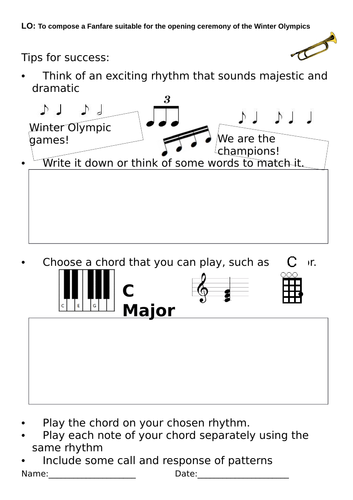 Lesson on composing a Fanfare for Winter Olympic Games Opening Ceremony