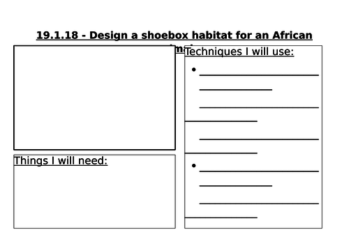 Design sheet for a shoebox habitat and design evaluation