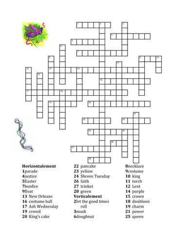 Mardi Gras Crossword Teaching Resources