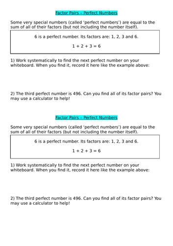 Factors - Find a Perfect Number