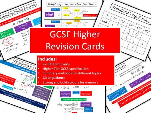Higher Tier GCSE Mathematics Revision Cards