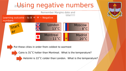 Add subtract multiply divide negative numbers revision lesson